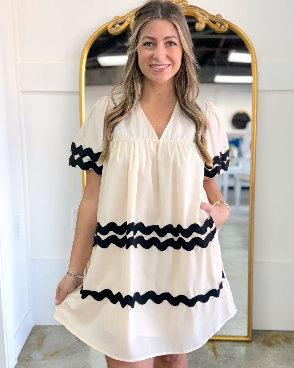 Cream and Black Ric Rac Dress | Shop Seventeen Boutique Cream and Black Ric Rac Dress | Shop Seventeen Boutique