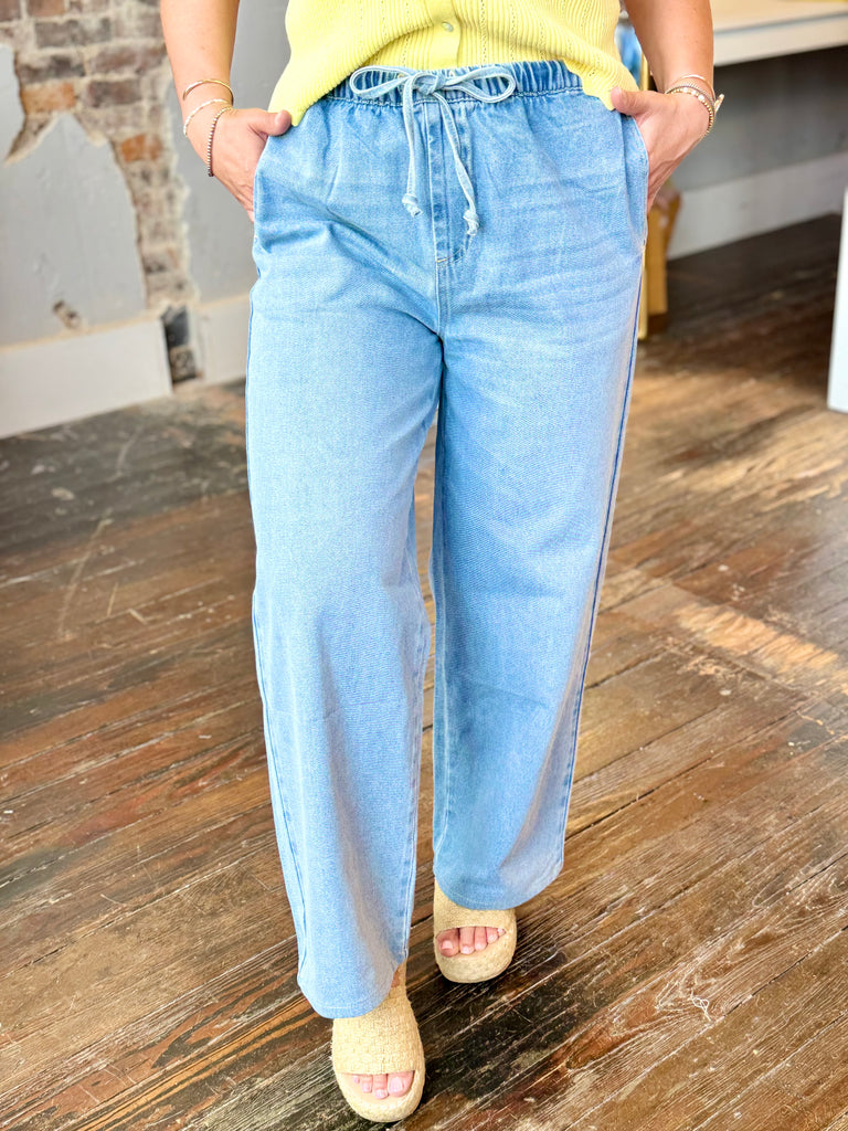 Denim Pants with Elastic Waist