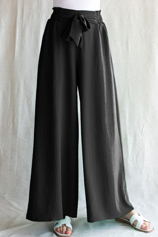 Solid Smocked Waist Wide Pants