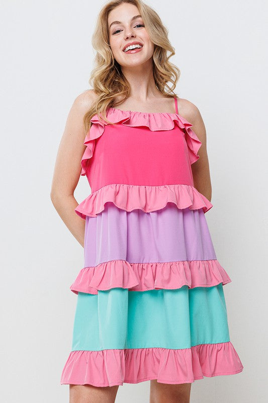 Multi Color Ruffle Tiered Mini Dress