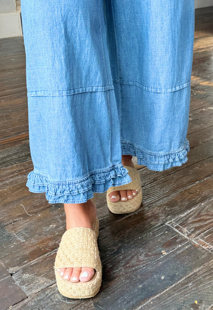 Ruffle Hem Detail Washed Denim Pants | Shop Seventeen Boutique