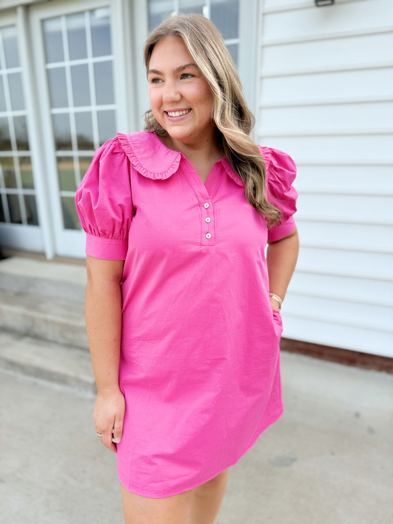 womens pink peter pan collar dress Classic Coquette Scalloped Peter Pan Collar Dress Madison + Mallory