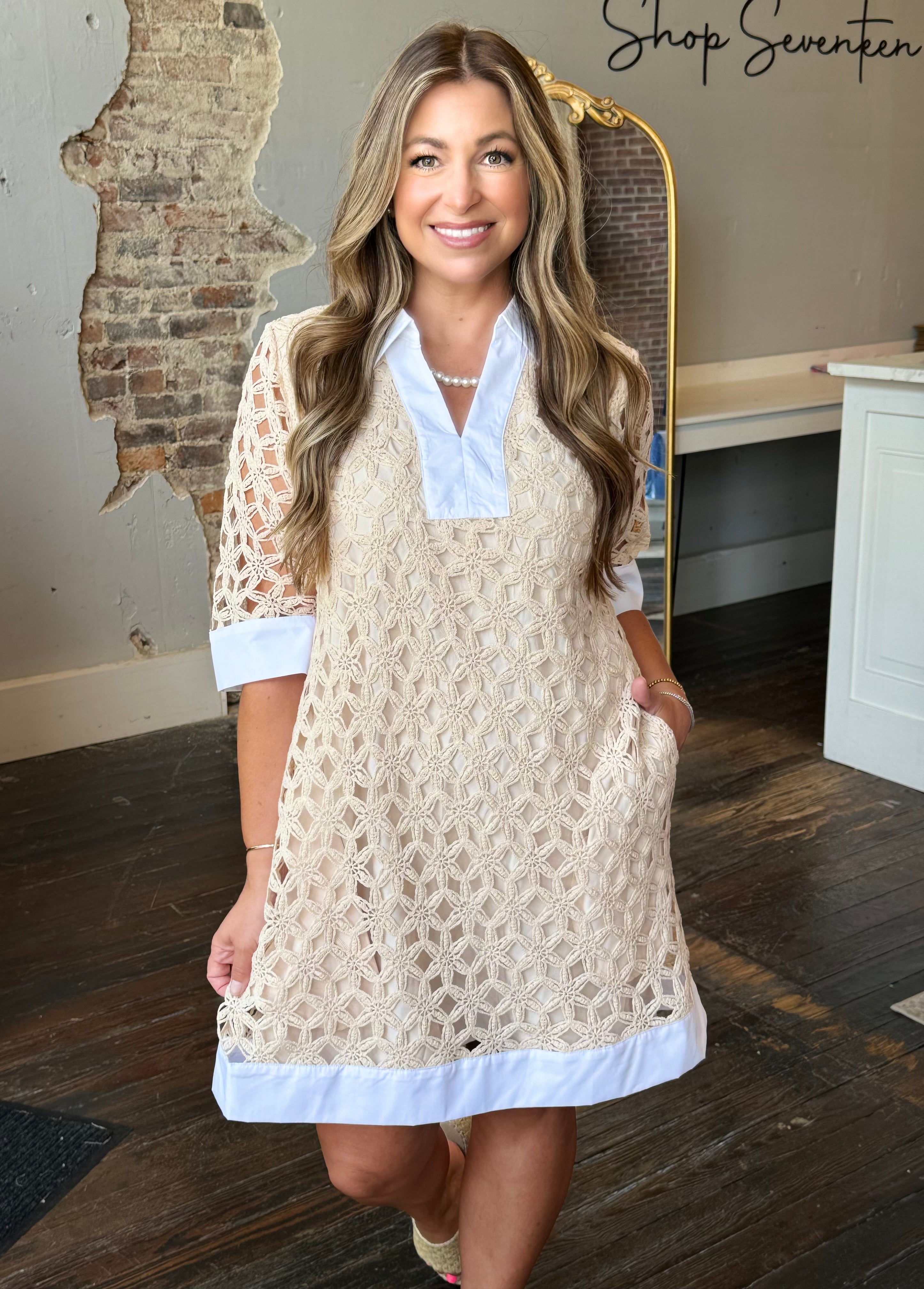 Natural Crochet Shift Dress