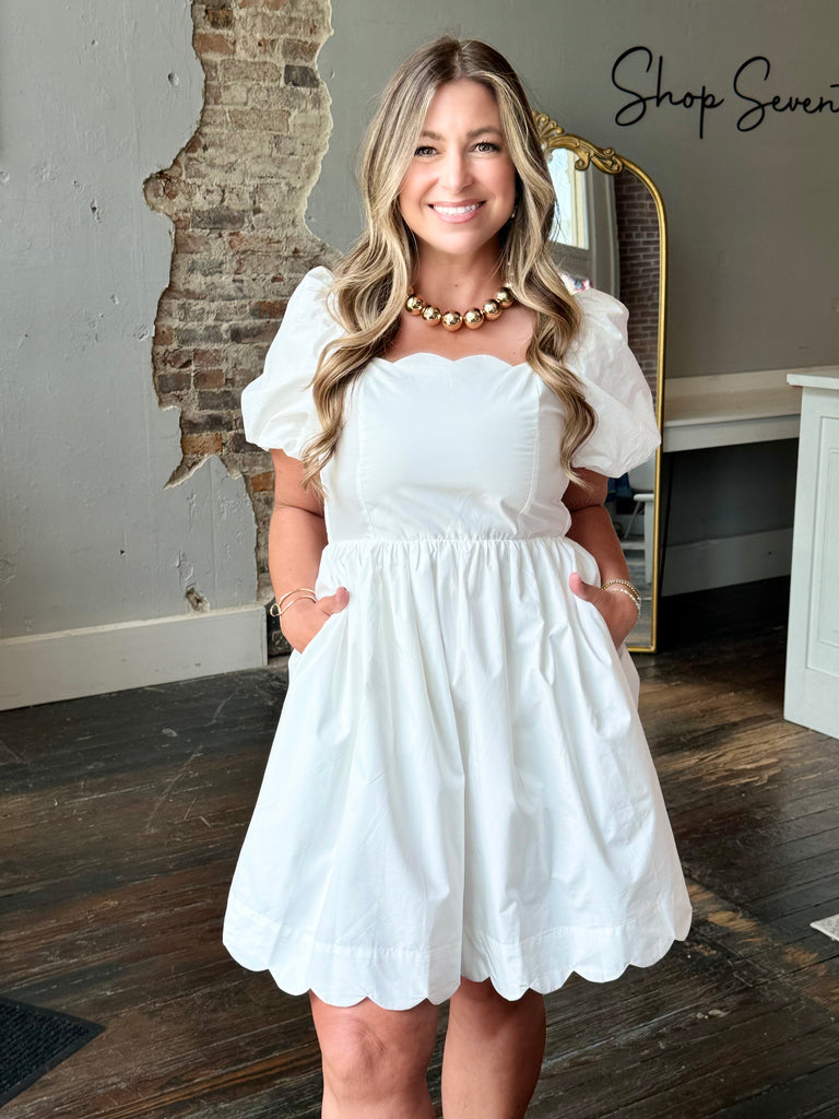 White Puff Sleeve Babydoll Dress