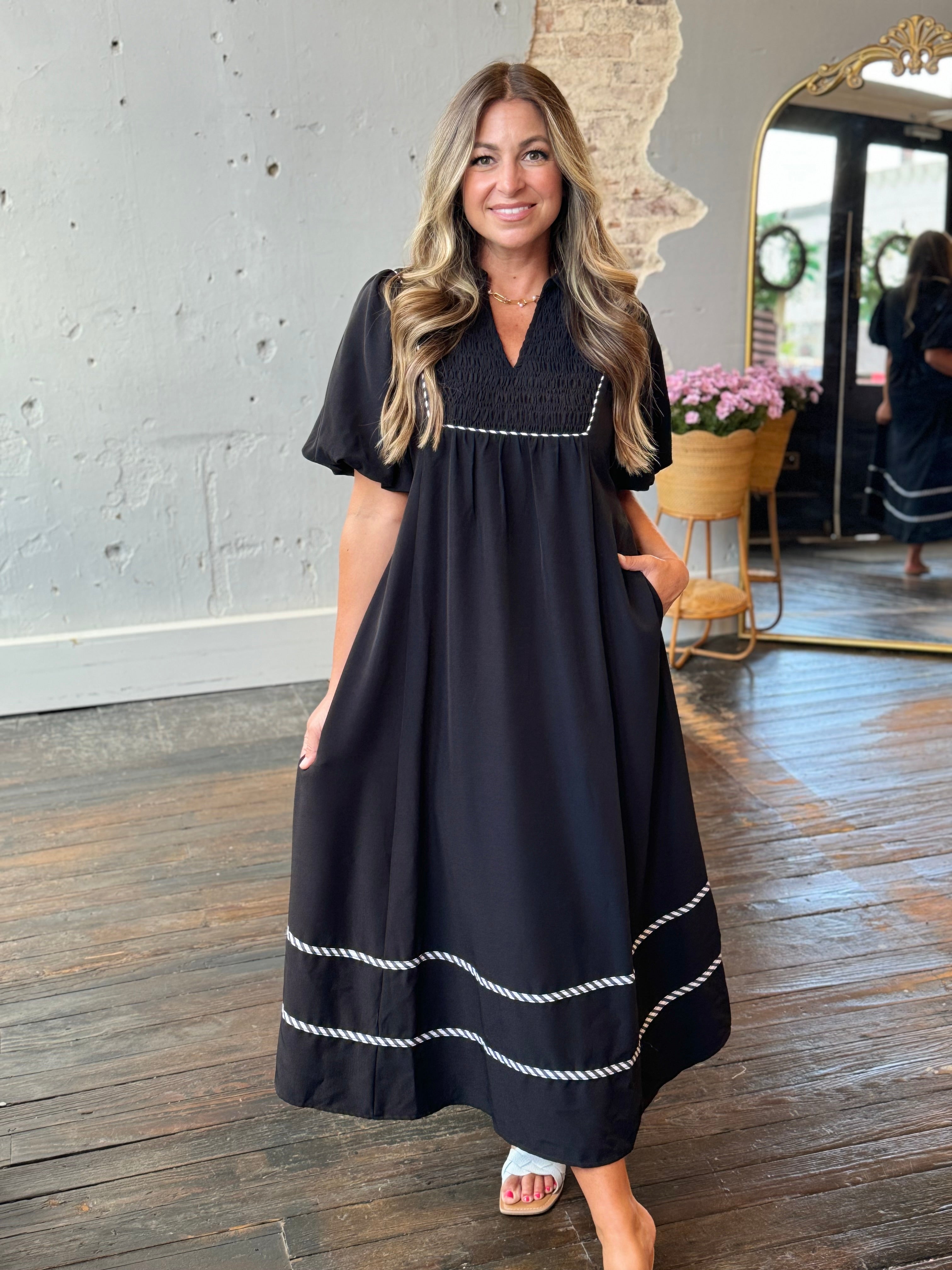 Black Pleated Midi Dress