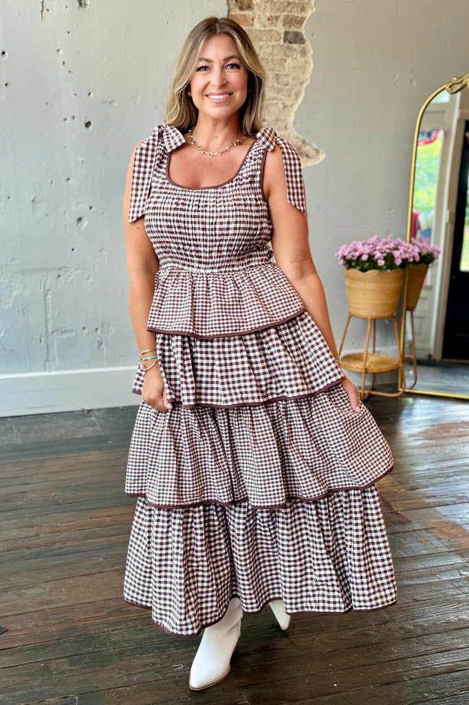 gingham maxi dress SSYS Jessie Reid Maxi Dress - Brown