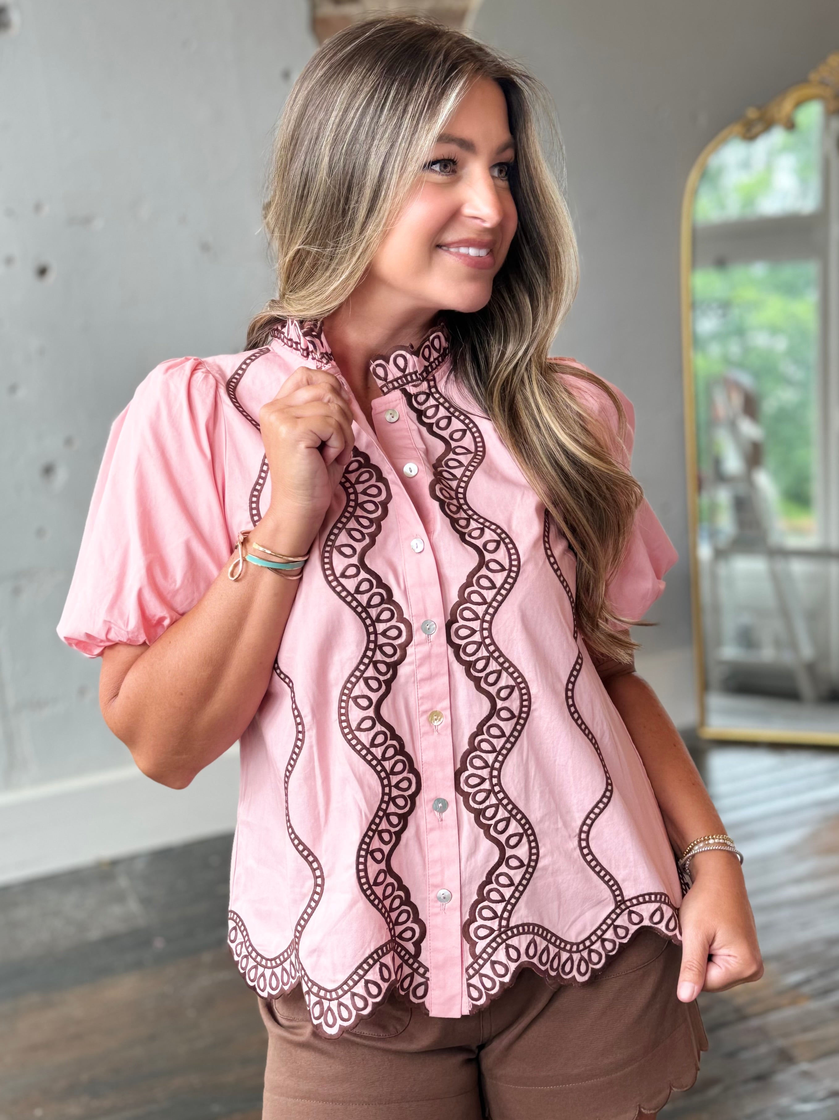 Pink Eyelet Trim Top | Shop Seventeen Boutique