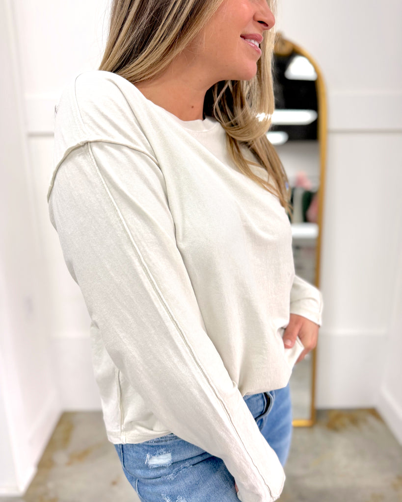 Mineral Washed Cotton Long Sleeve Top