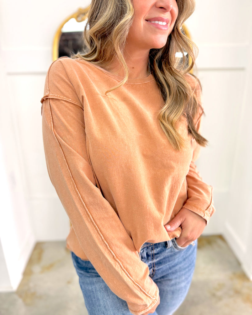 Mineral Washed Cotton Jersey Knit Top Cinnamon