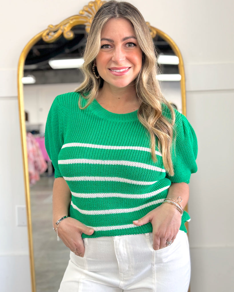 Green and White Stripe Sweater