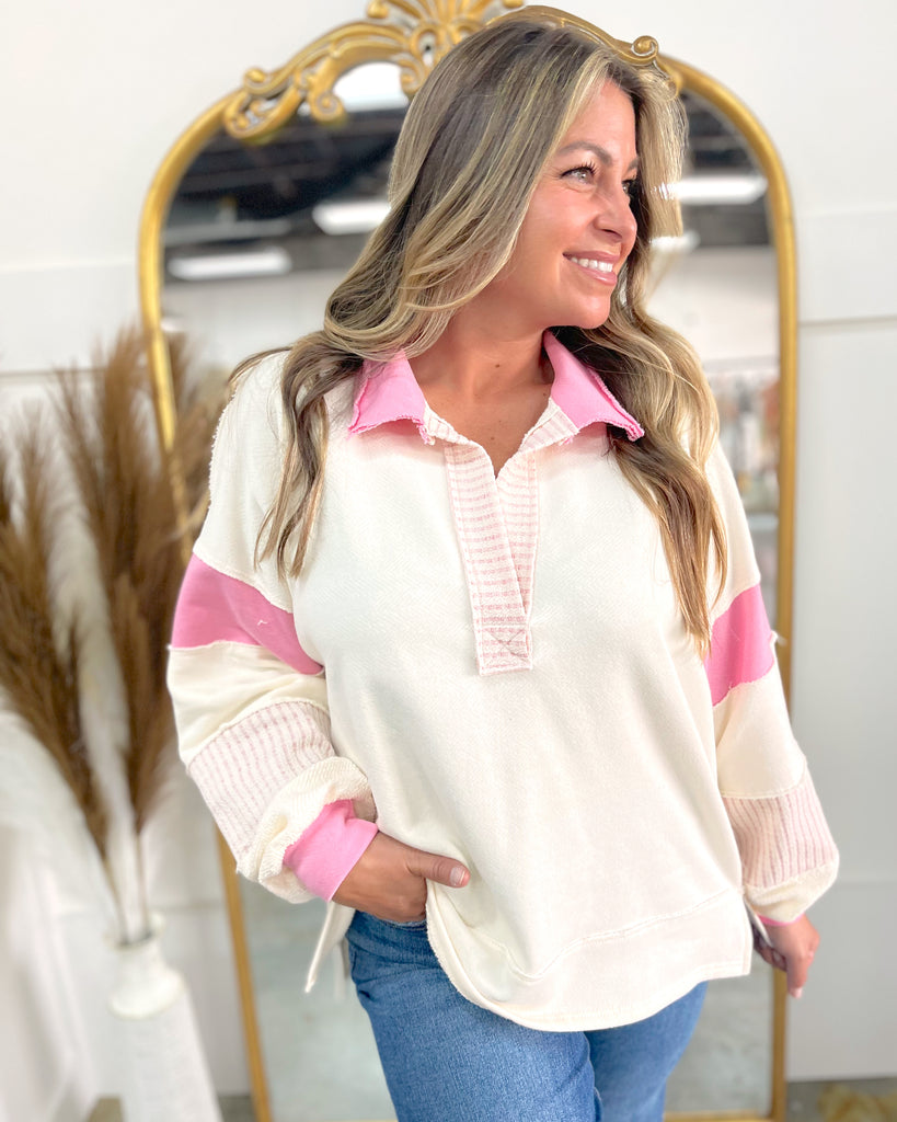 French Terry Pink Striped Top