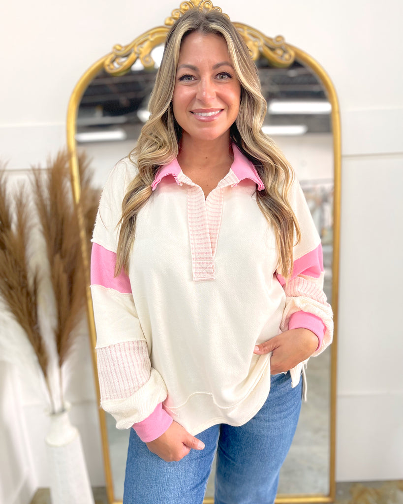 French Terry Pink Striped Top