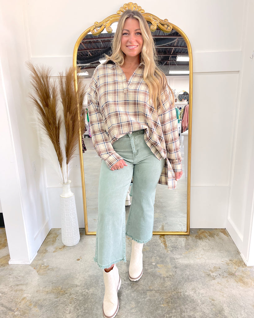 Plaid Pullover Top Oatmeal
