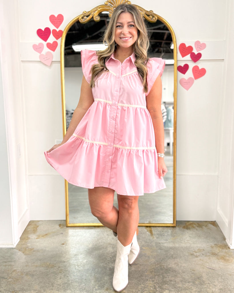 Ruffle Ribbon Pink Dress