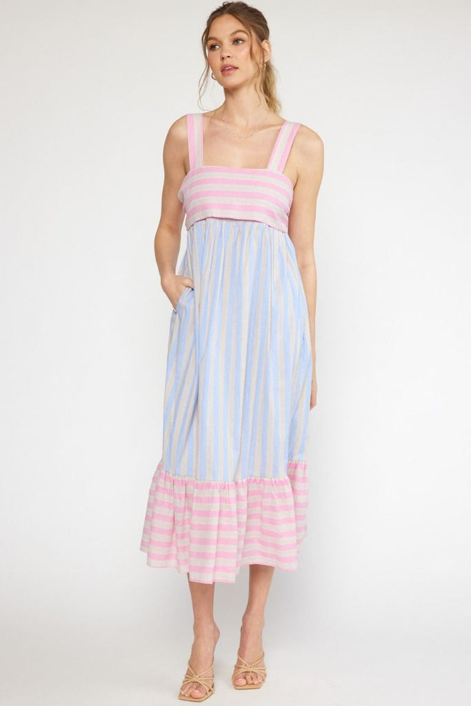 Striped Blue + Print Dress