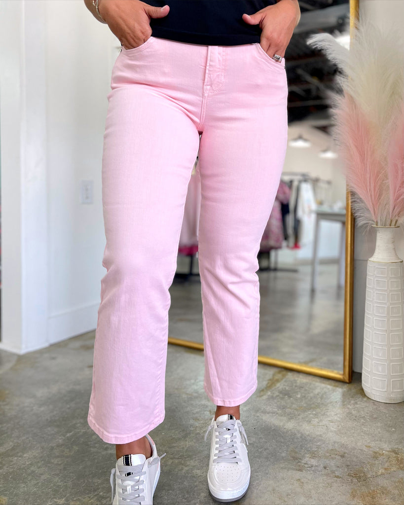 Pink Mid Rise Straight Jeans